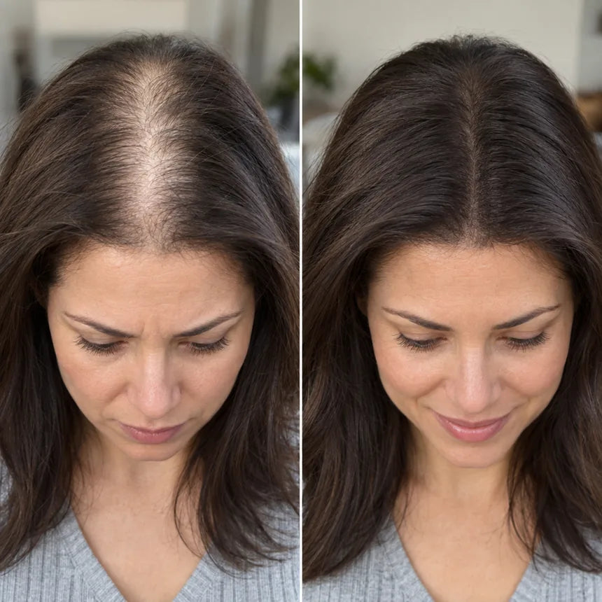 Avant apres cheveux avec le serum Soleya